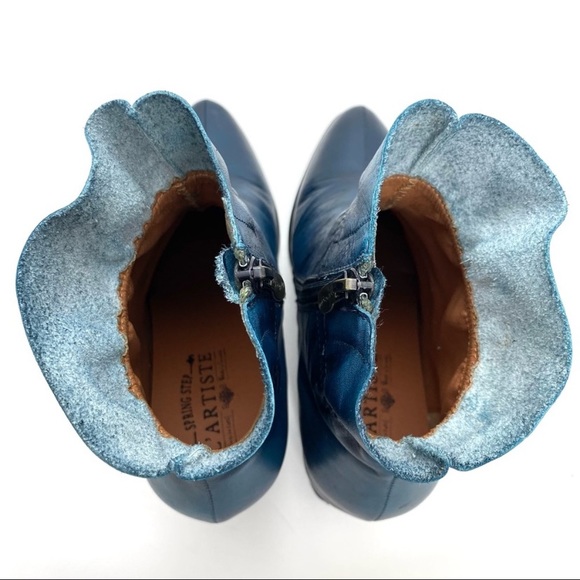 L’Artiste Modeste Leather Ankle Block Heel Boot in Blue Size 9.5/ 41 - Picture 10 of 13